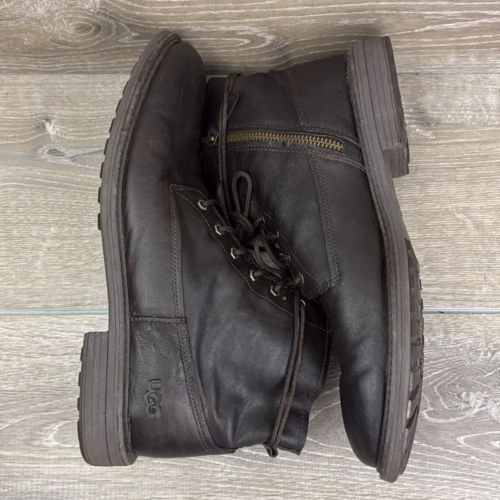 Ugg Morrison Men's Sz 14 Dark Stout Brown Leather Zip Wrap Around Lace-Up Boots